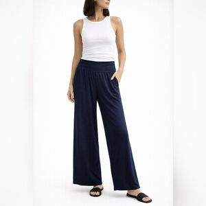 Tarse Navy Blue Wide-Leg Palazzo Pants with Stretch Waistband. Super Soft
